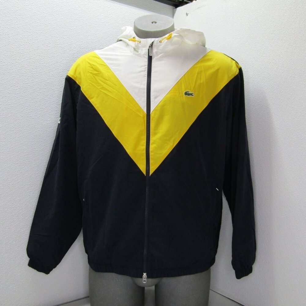 Lacoste Men’s Colorblock Hooded Full-Zip Jacket – Navy/Yellow/White – Size L